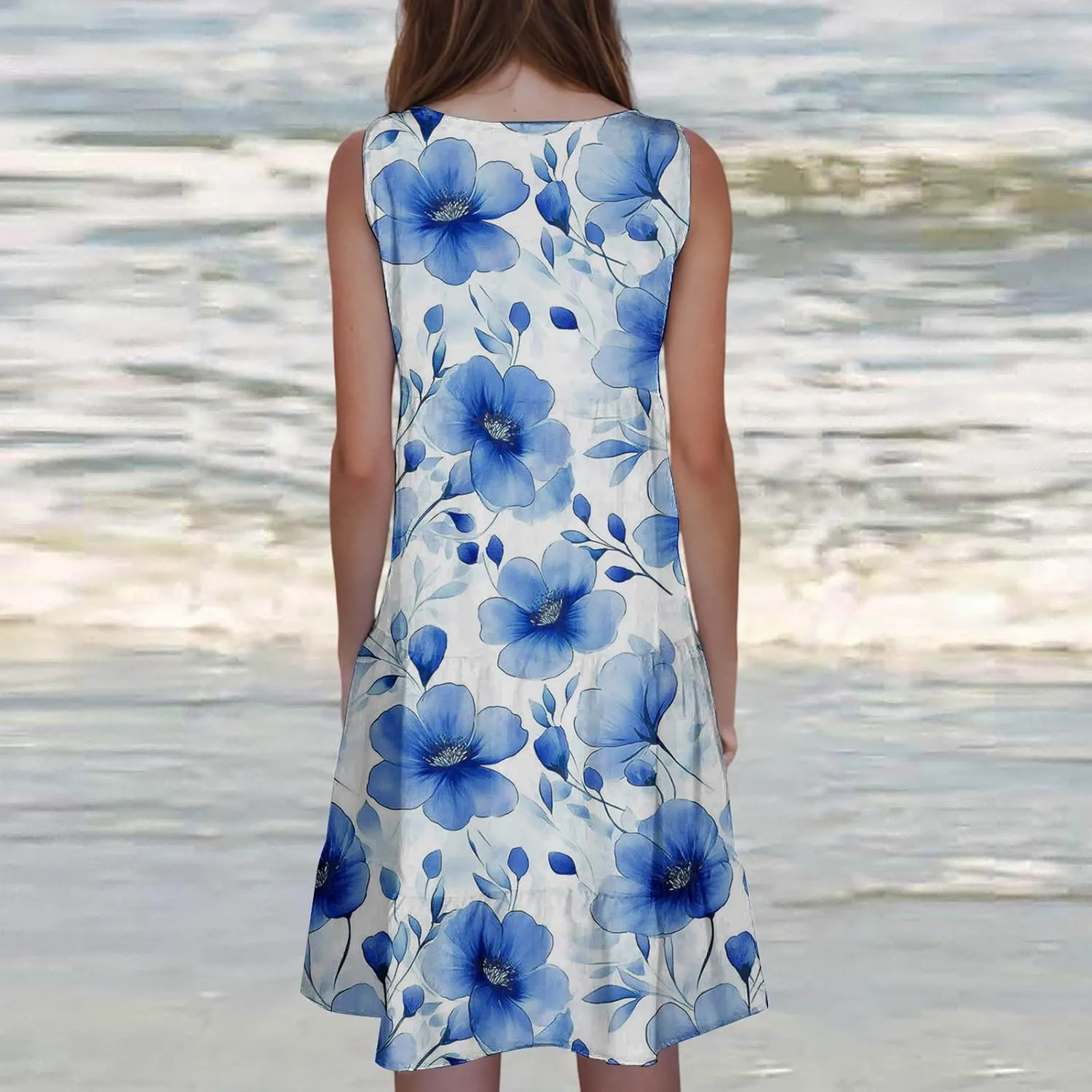 Womens Summer Dresses Tank Mini Dress Floral Spring Casual Flowy Tshirt Dress Outfits Flowy Wrap Beach Boho Sun Dress