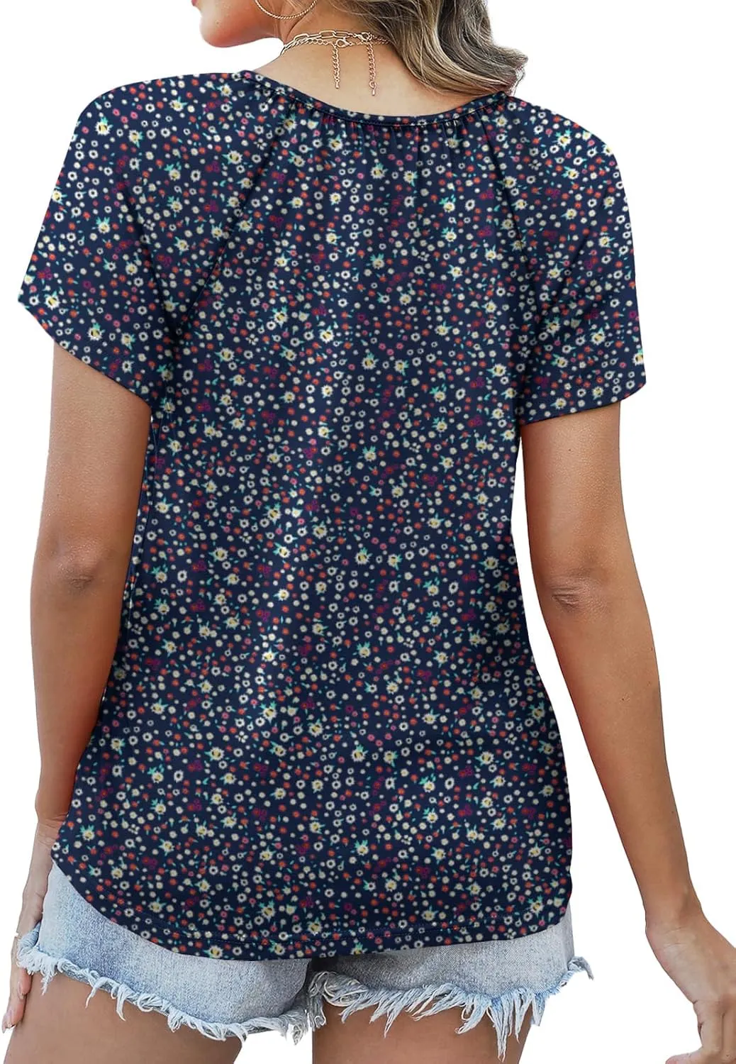 Womens Summer Tops Trendy Casual V Neck T Shirts Short Sleeve Boho Floral Blouses Loose Fit Flowy Tee