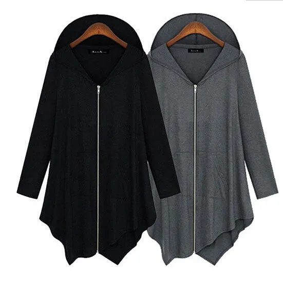 Zipper Asymmetric Large Cardigan Hooded Solid Color Hoodie