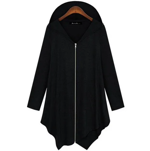 Zipper Asymmetric Large Cardigan Hooded Solid Color Hoodie