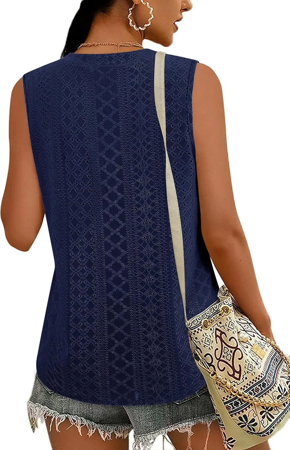Zwurew Tank Top for Women Loose Fit Sleeveless V Neck Camisole Tops Dressy Casual Eyelet Summer Flowy Cami Shirts Blouse